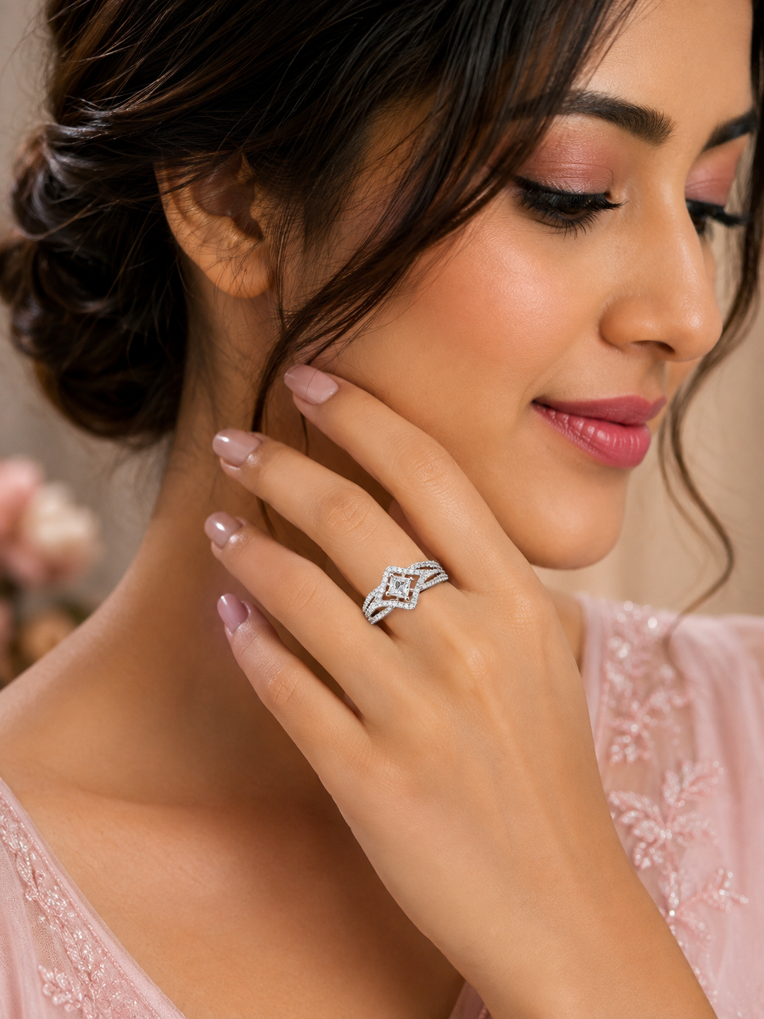 Silver Square Cut Crystal Statement Ring