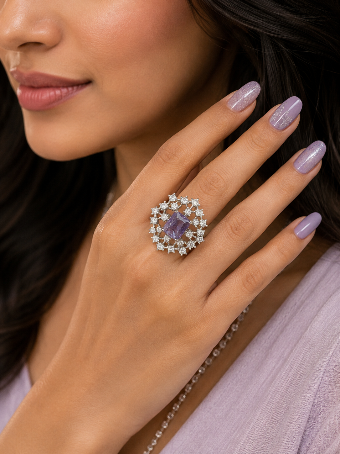 Lavender Amethyst Starburst Statement Ring