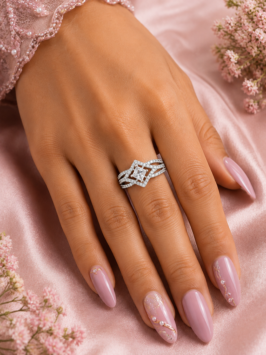 Silver Square Cut Crystal Statement Ring