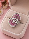 Pink Ruby-Tone Floral Statement Ring
