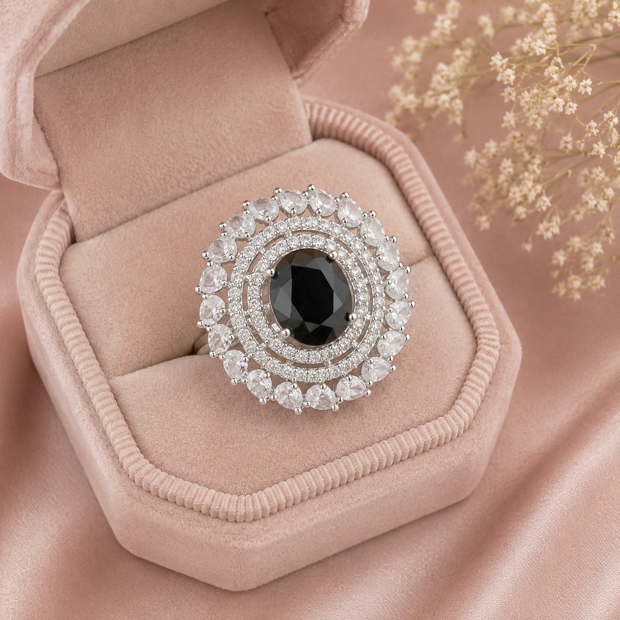 Black Onyx Halo Statement Ring