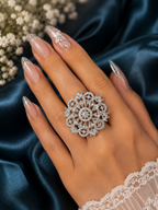 Silver Floral Crystal Statement Ring