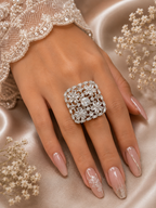 Crystal Floral Statement Ring – Silver-Tone Embellished Ring