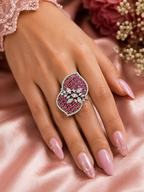 Pink Ruby-Tone Floral Statement Ring