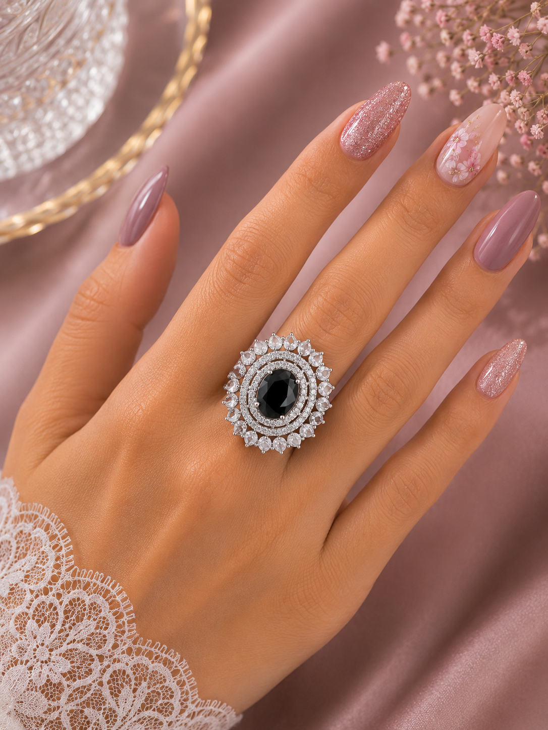 Black Onyx Halo Statement Ring
