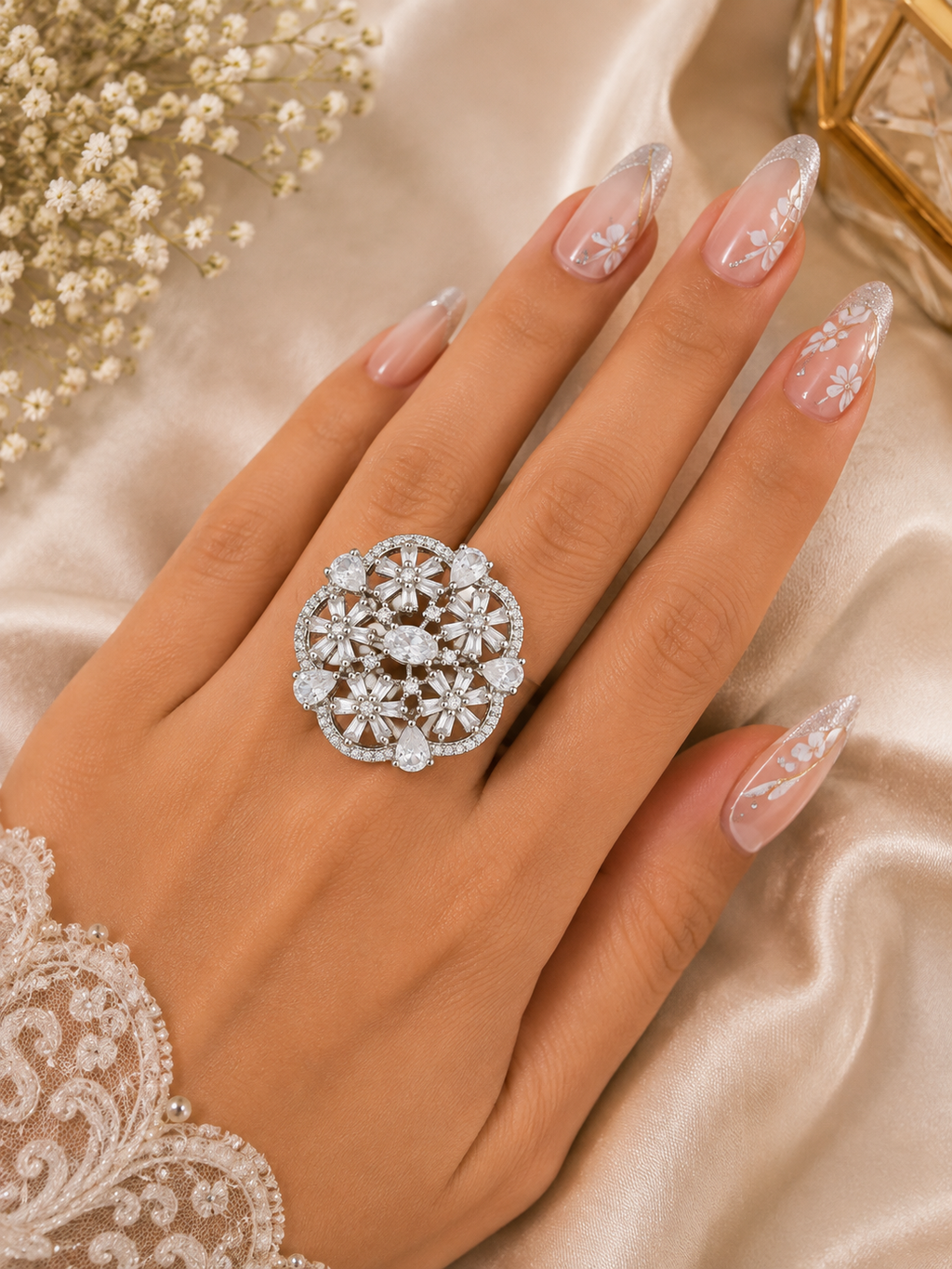 Floral Crystal Statement Ring
