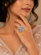 Crystal Floral Statement Ring – Silver-Tone Embellished Ring