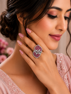 Pink Ruby-Tone Floral Statement Ring