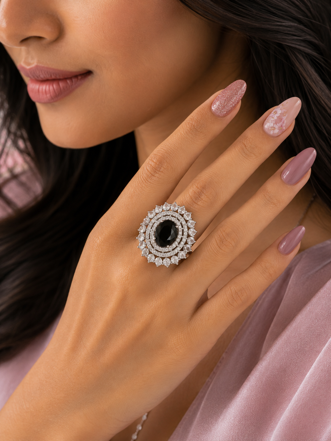 Black Onyx Halo Statement Ring