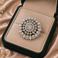 Elegant Crystal Floral Statement Ring – Silver Tone