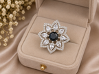 Black Floral Crystal Statement Ring