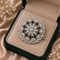Black & Crystal Floral Statement Ring – Silver-Tone Designer Ring