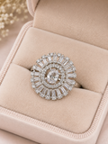 Silver Sunburst Oval Crystal Statement Ring