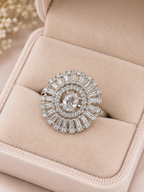 Silver Sunburst Oval Crystal Statement Ring