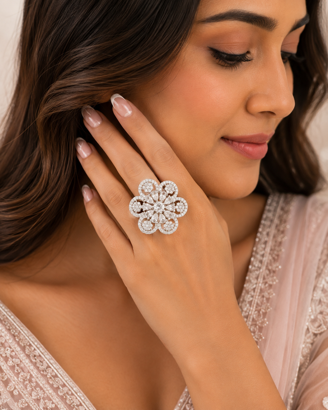 Floral Crystal Cluster Statement Ring