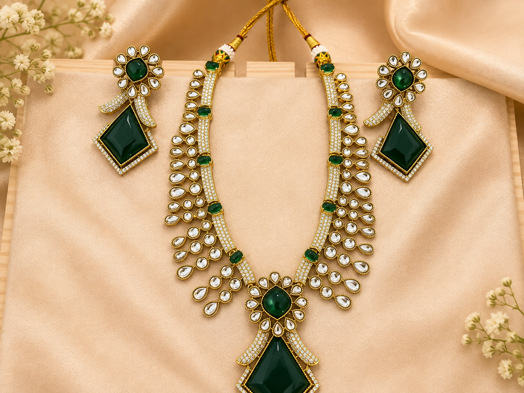 Emerald Green Kundan-Style Necklace Set