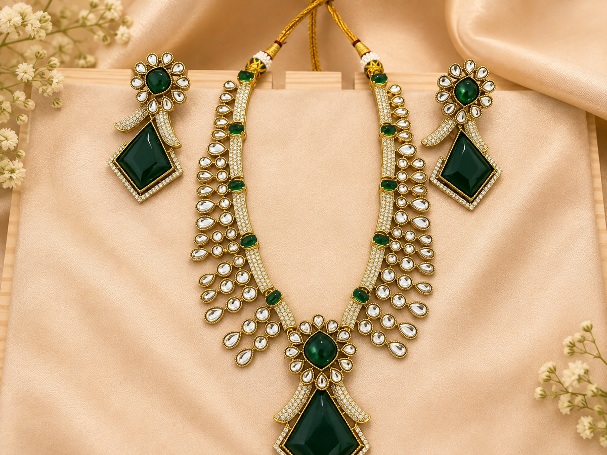 Emerald Green Kundan-Style Necklace Set