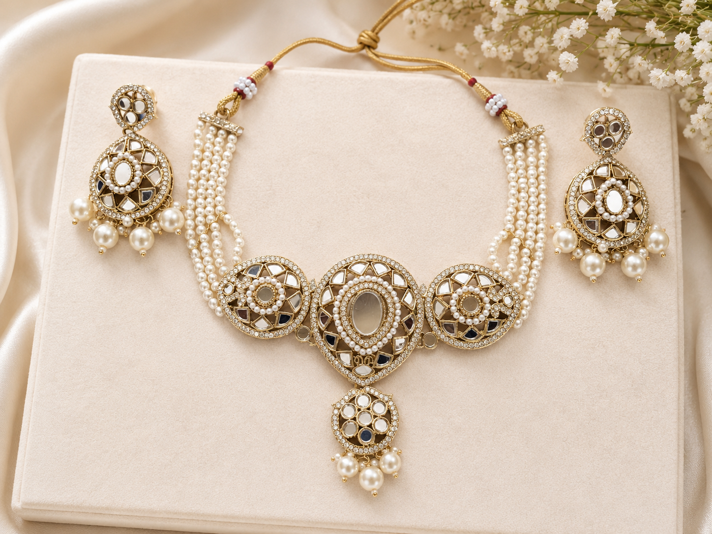 Pearl & Kundan Inspired Necklace Set