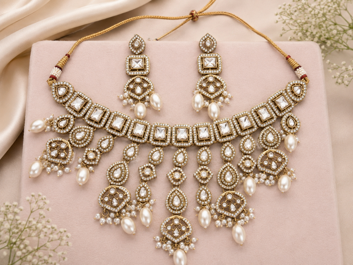 Pearl Kundan-Style Statement Necklace Set