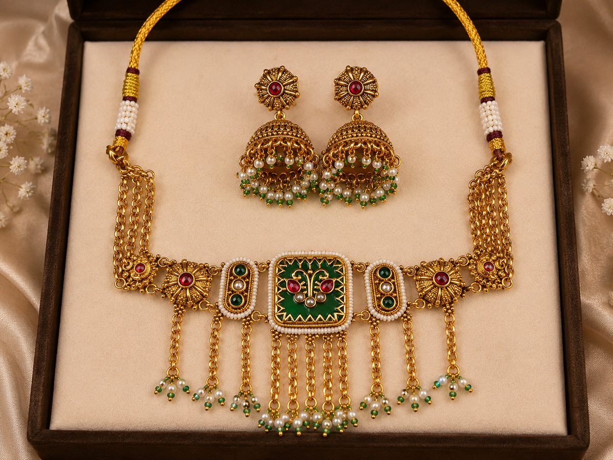 Royal Green & Gold Necklace Set