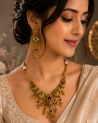 Antique Gold Peacock Meenakari Necklace Set with Statement Earrings