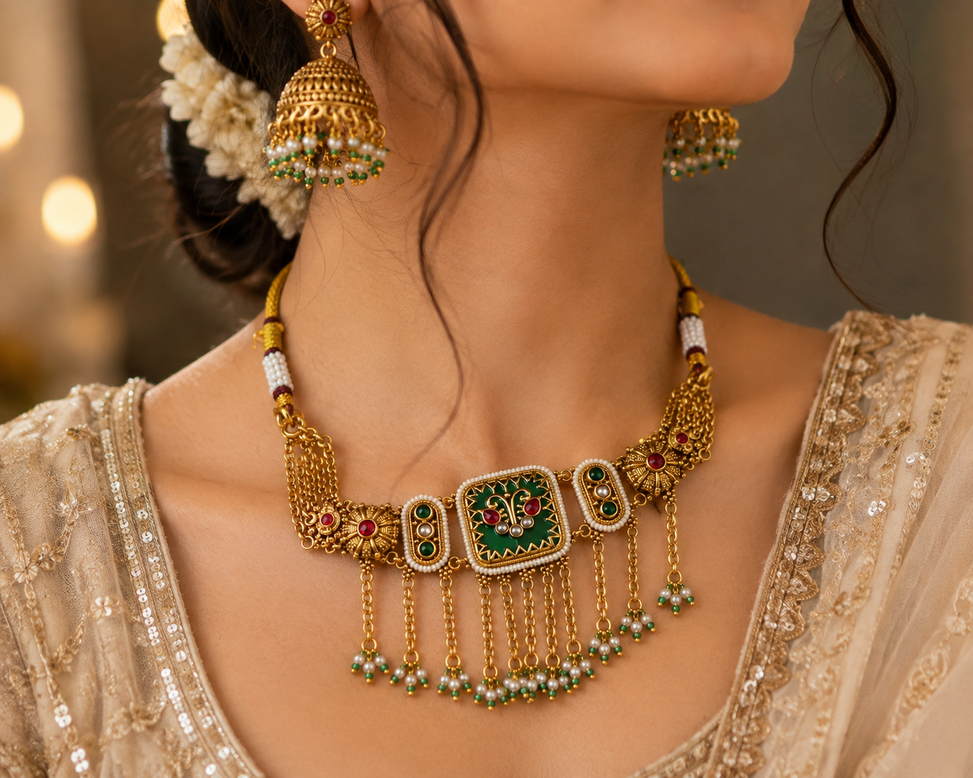 Royal Green & Gold Necklace Set