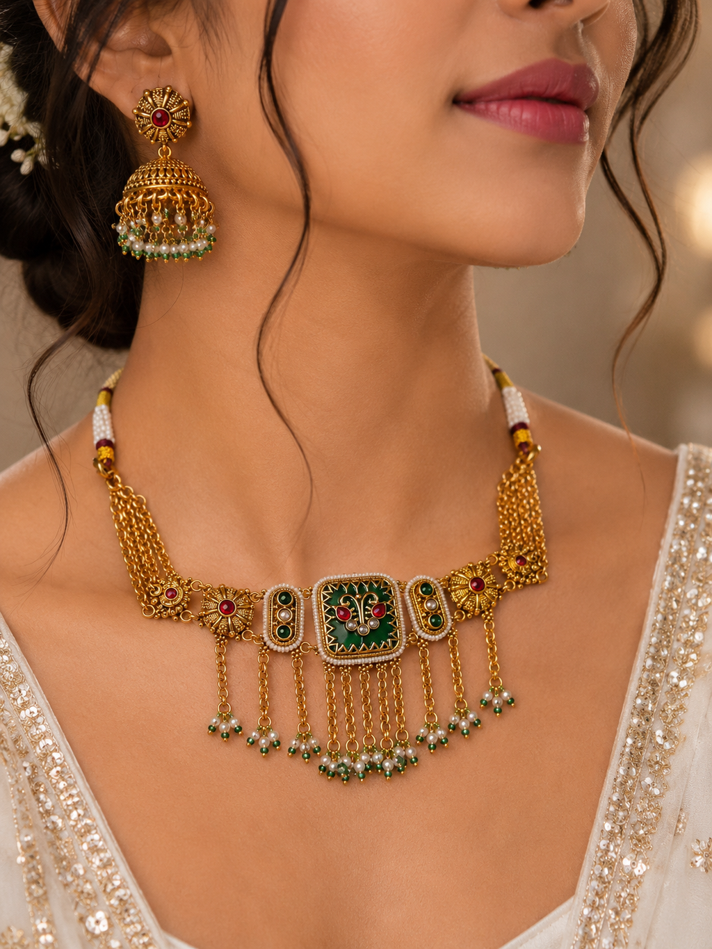 Royal Green & Gold Necklace Set