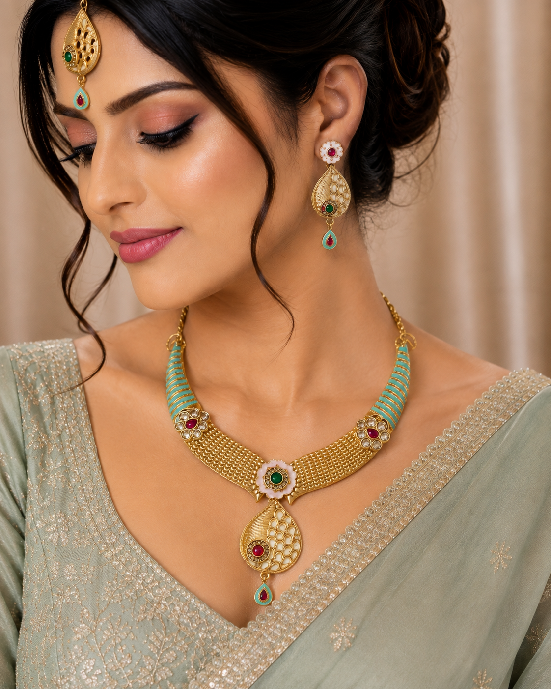 Traditional Gold-Tone Necklace Set