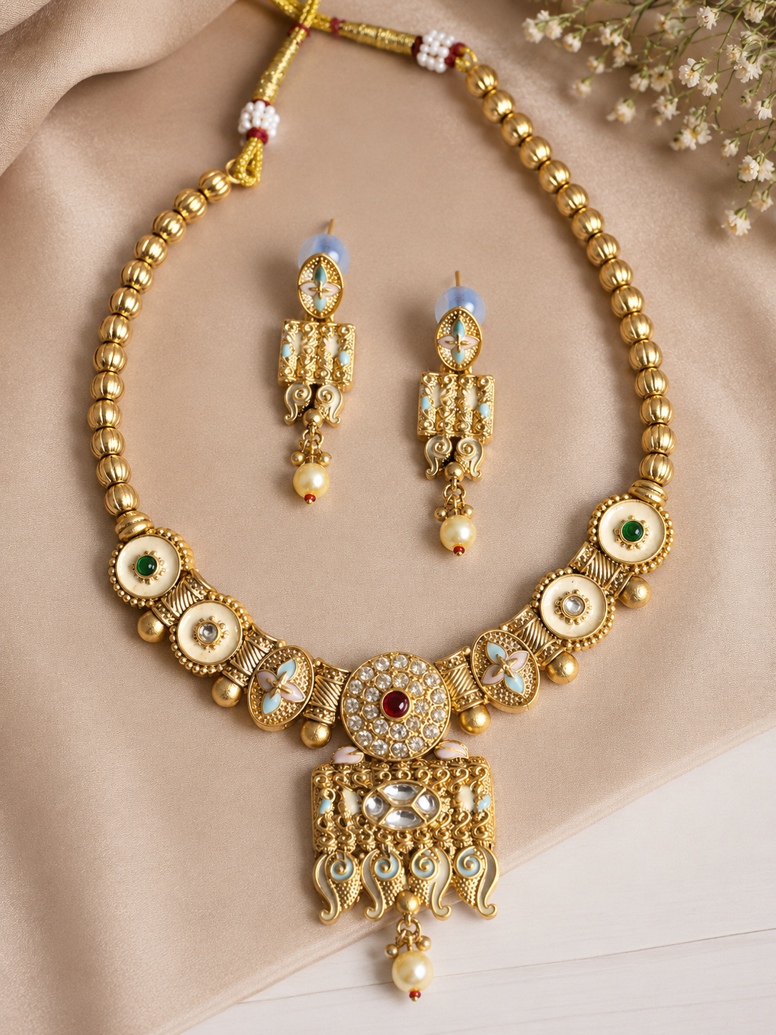 Traditional Gold-Tone Designer Necklace Set
