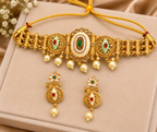 Traditional Gold-Tone Pearl & Stone Necklace Set