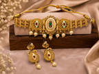 Traditional Gold-Tone Pearl & Stone Necklace Set