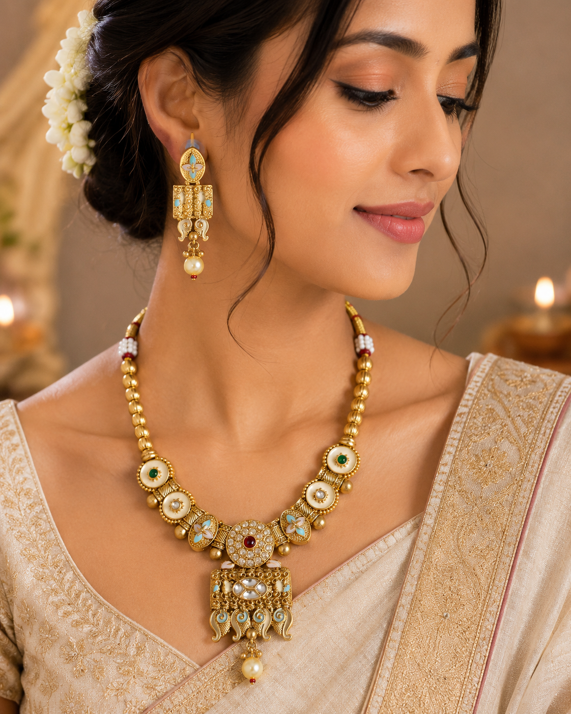 Traditional Gold-Tone Designer Necklace Set