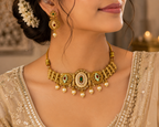 Traditional Gold-Tone Pearl & Stone Necklace Set