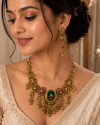 Royal Green & Ruby Antique Necklace Set with Earrings