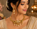 Royal Gold-Tone Traditional Necklace Set with Pearl Drops
