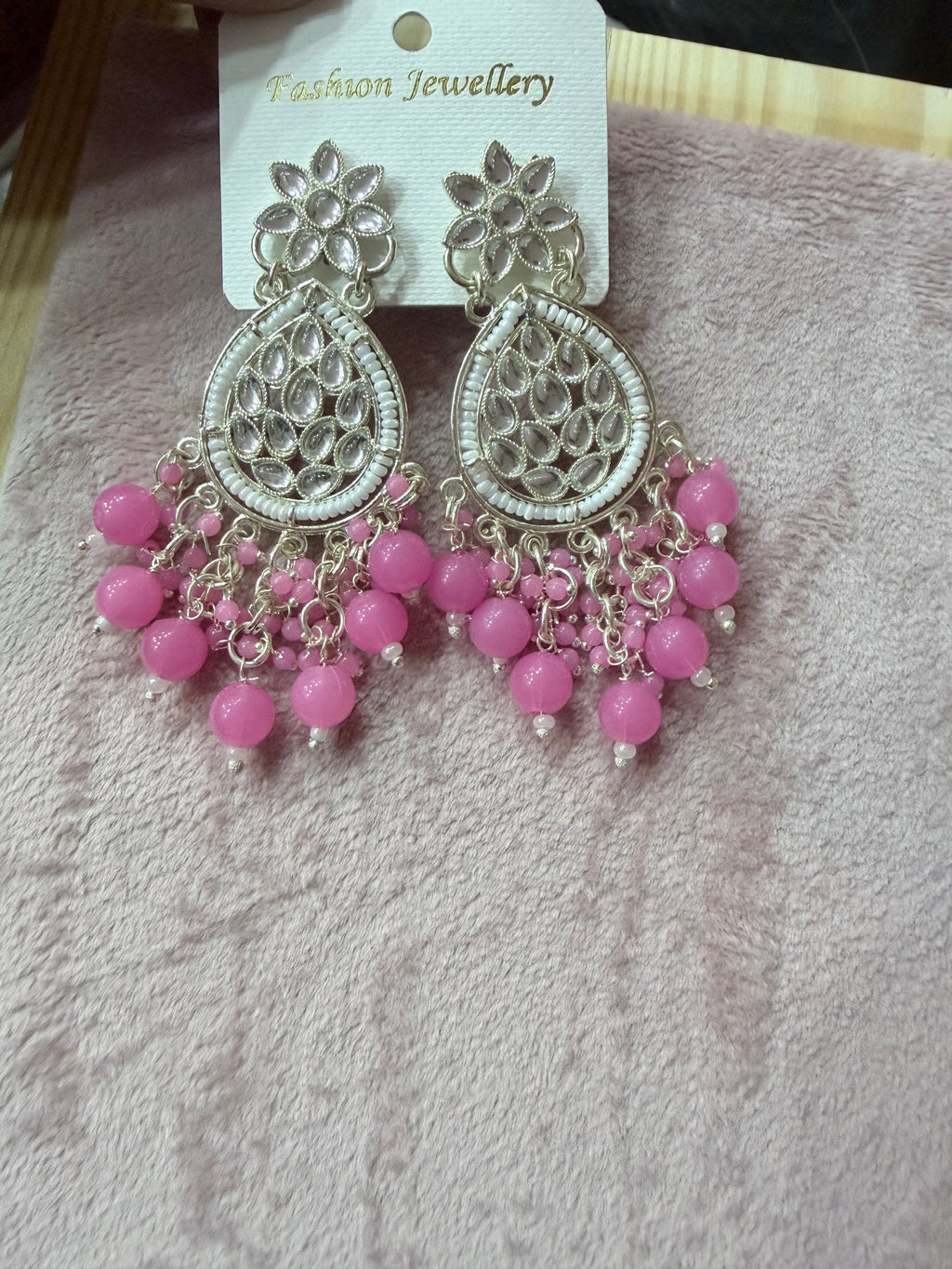 Pink Beaded Chandbali-Inspired Statement Earrings