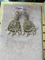 Pink Stone & Pearl Chandelier Earrings