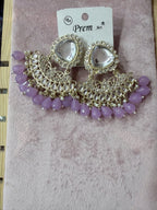 Artificial Lavender Kundan-Style Chandelier Earrings