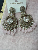 Pink Crystal & Beaded Chandelier Earrings – Artificial Jewellery