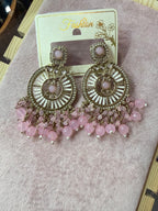 Pink & Gold Pearl Beaded Chandelier Earrings | Artificial Fashion Jewellery