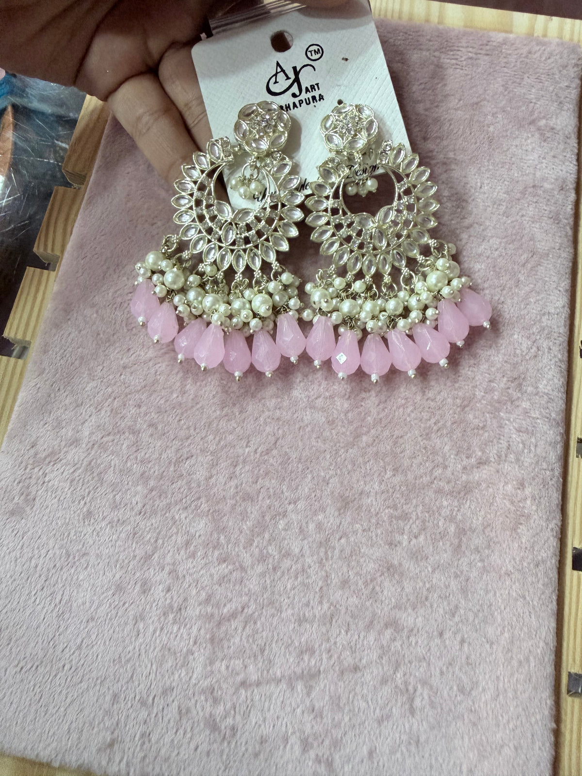 Pink Pearl & Crystal Chandelier Earrings