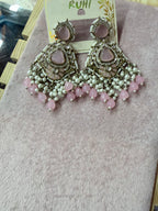 Pink Pearl & Stone Chandelier Earrings