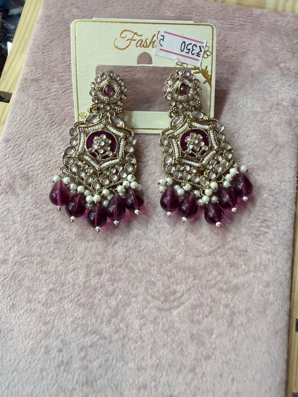Maroon & Purple Stone Artificial Designer Earrings