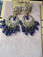 Royal Blue Kundan Chandelier Earrings