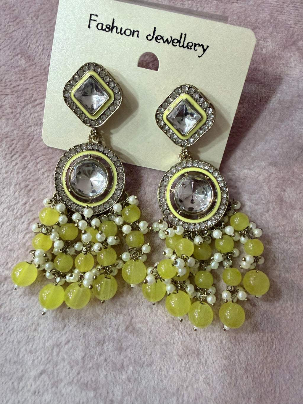 Yellow Beaded Crystal Chandelier Earrings