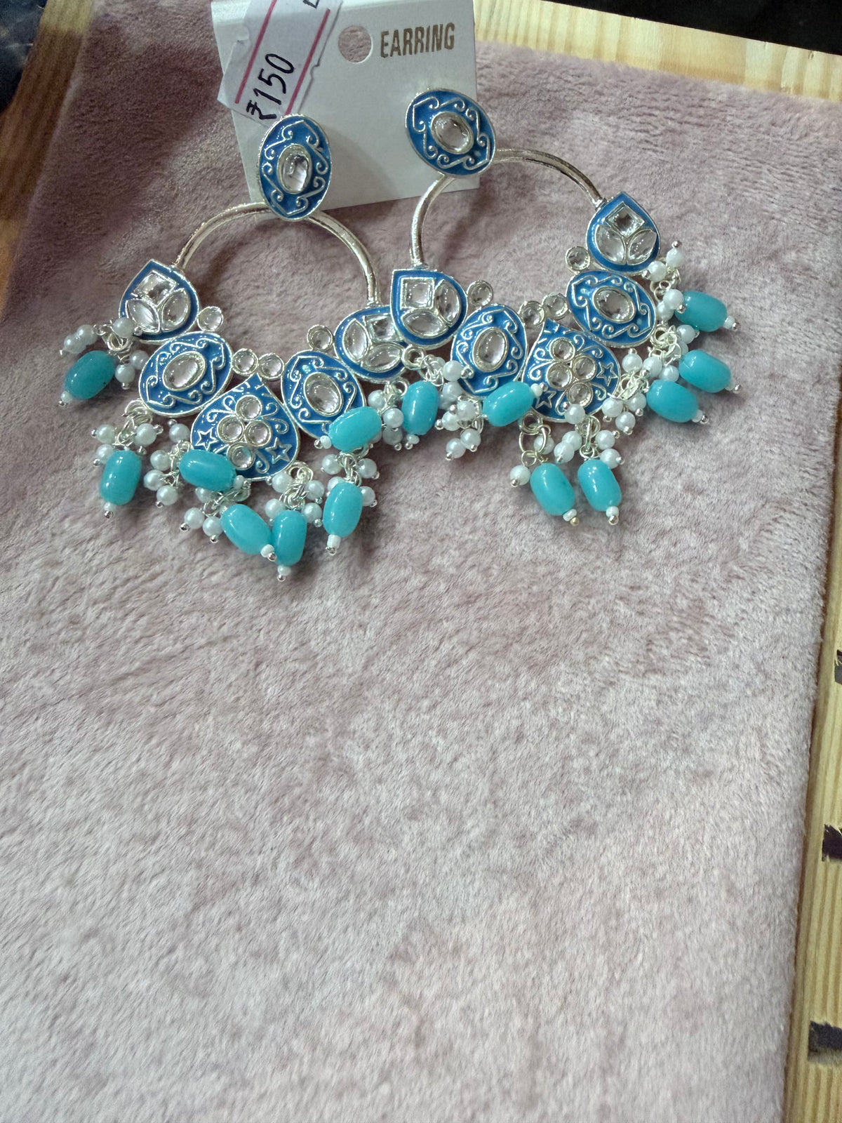 Blue Enamel Statement Hoop Earrings
