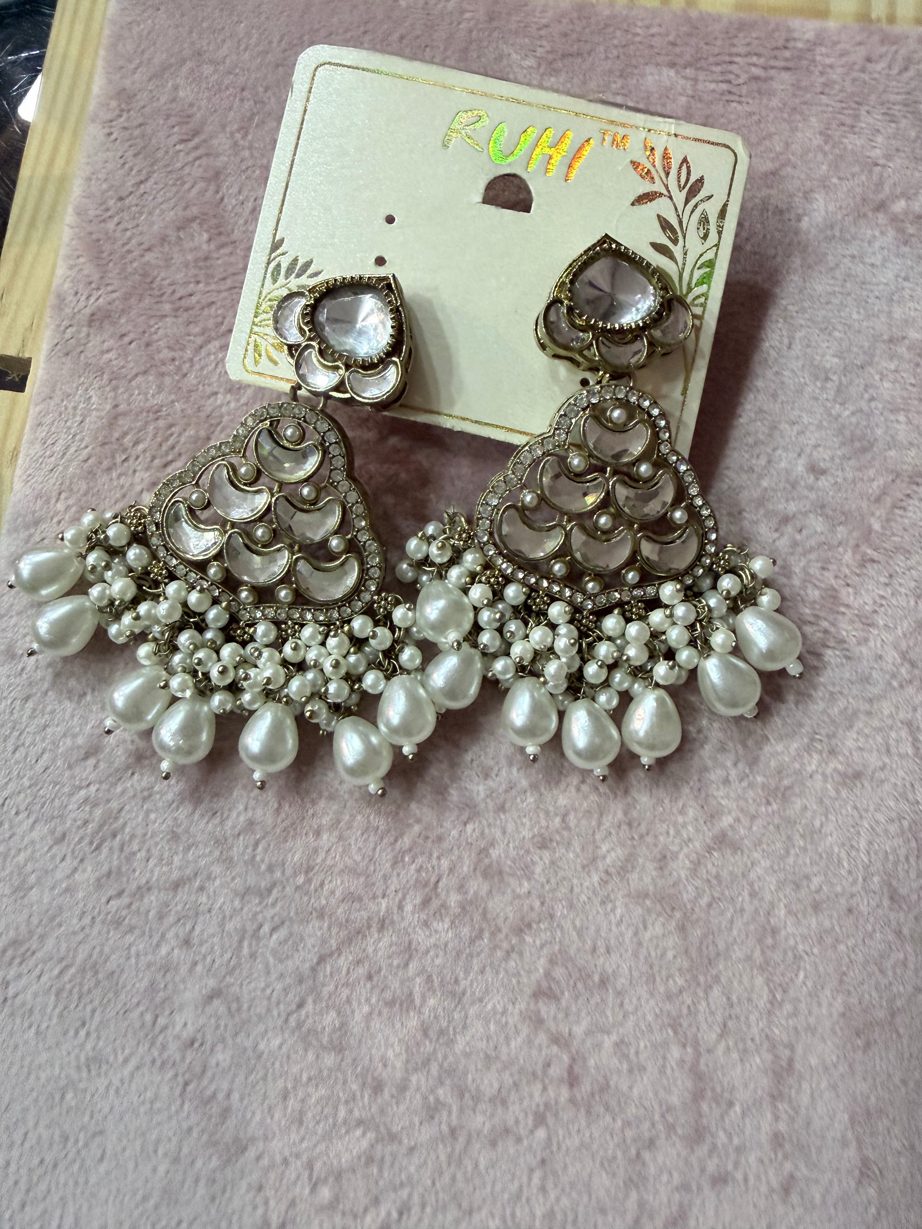Pearl-Embellished Kundan-Inspired Chandelier Earrings