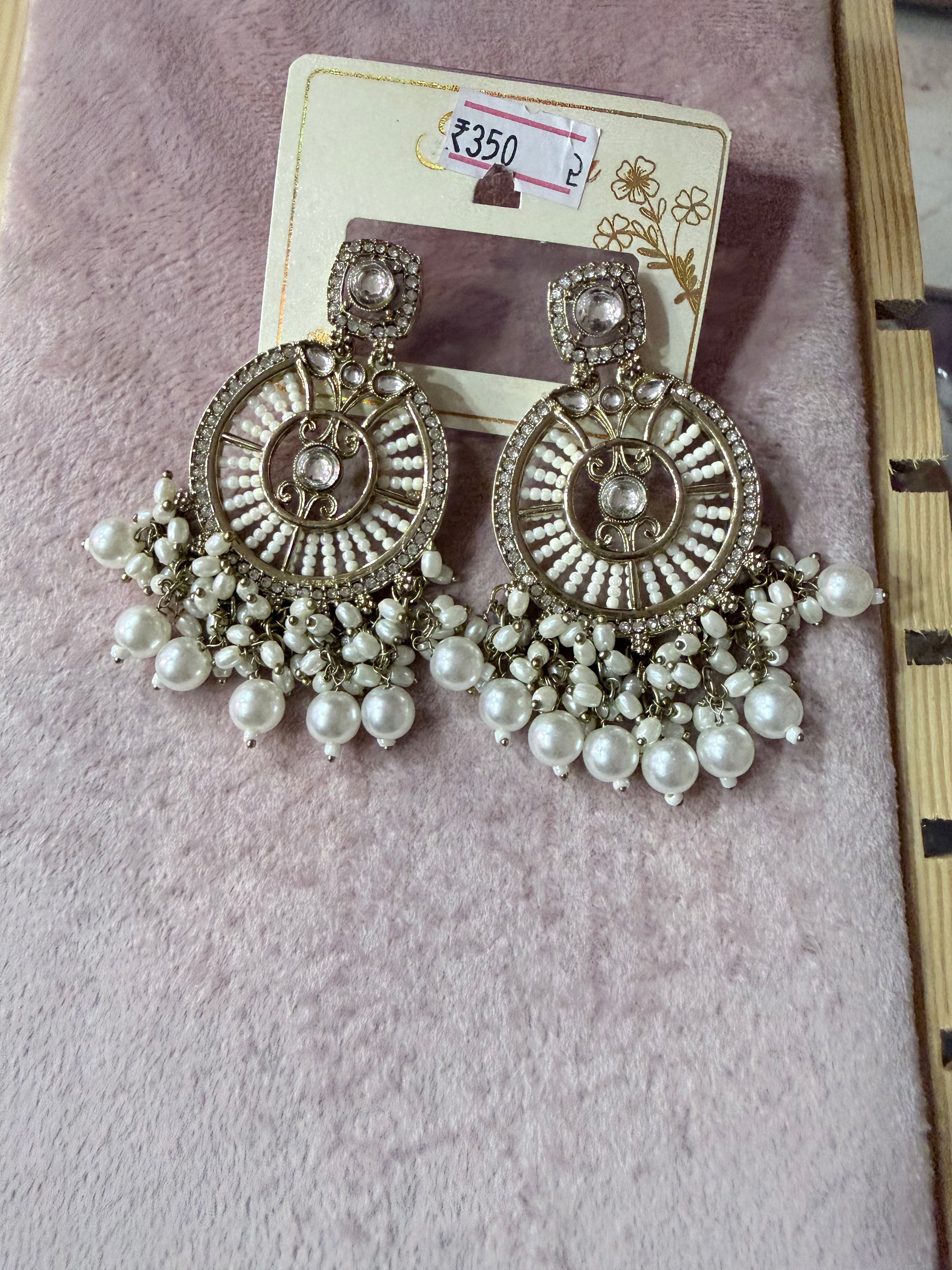 Pearl & Crystal Chandelier Statement Earrings