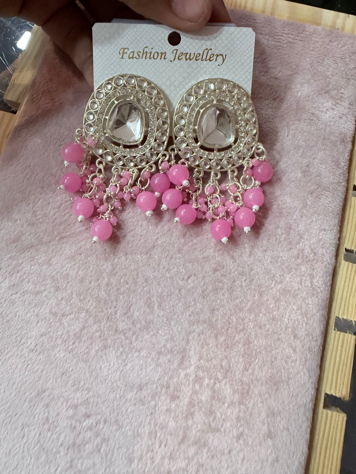 Pink Beaded Crystal Chandelier Earrings