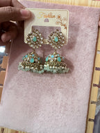 Mint Green Antique Gold Jhumka Earrings